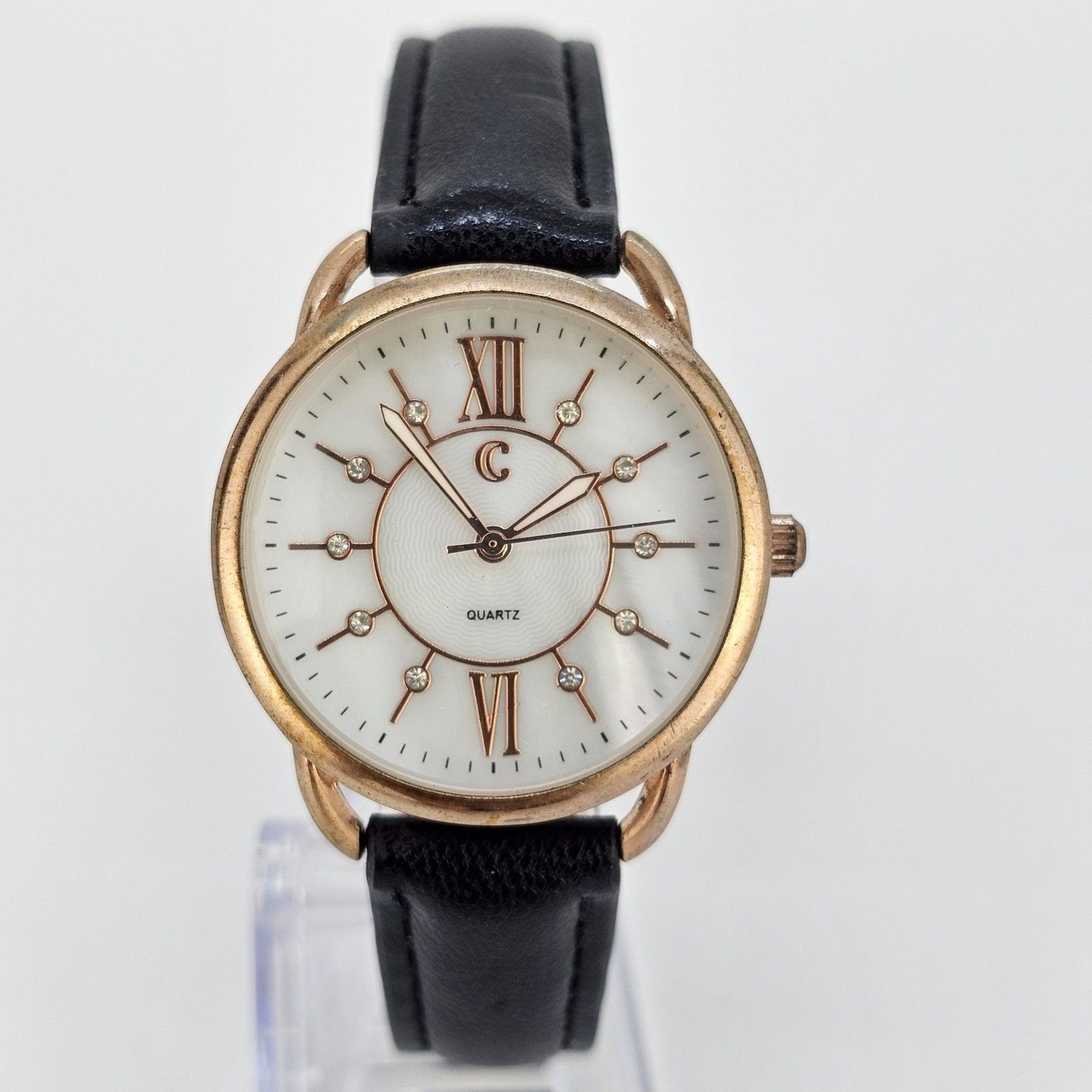 Charming Charlie Womens Watch 34mm White Dial Black Leather Bands New Battery